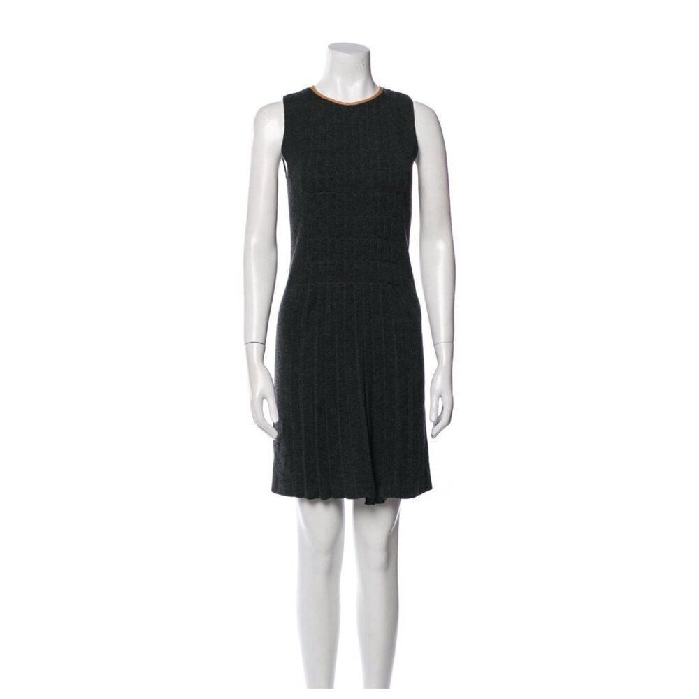 tory burch Authentic wool Charcoal gray Tan leather trim tank a line dress Xs